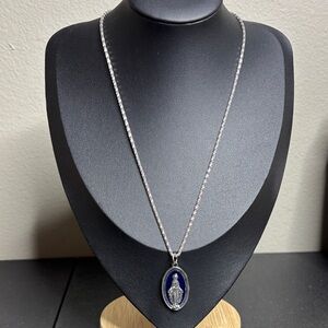 Religious Silver Tone Necklace & Pendant